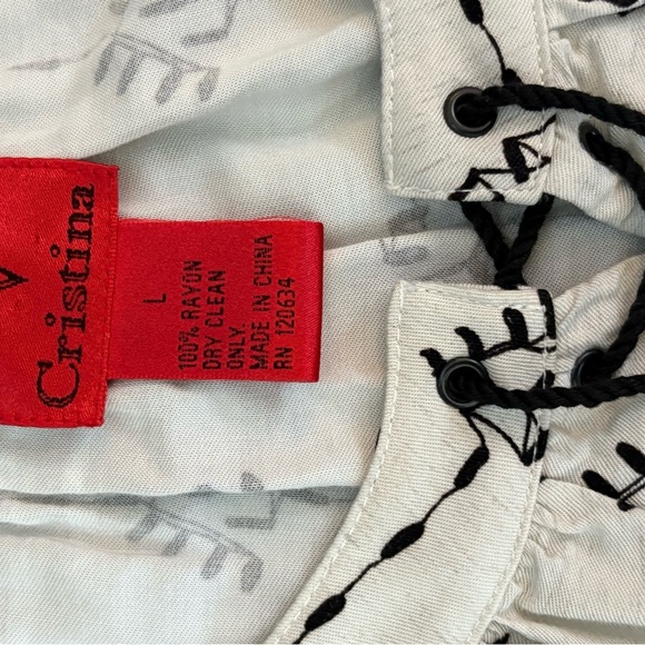 V Cristina Halter Style Coordinating Set, Size M, 100% Rayon, Black/Off White - Picture 5 of 12